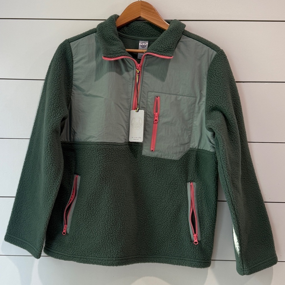 Te Verde Green Fleece Pullover Sweater Sz M